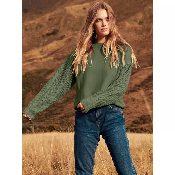 imageANRABESS Womens 2023 Trendy Sweaters Long Sleeve Crewneck Cable Knit Pullover Oversized Casual Chunky TopsGreen