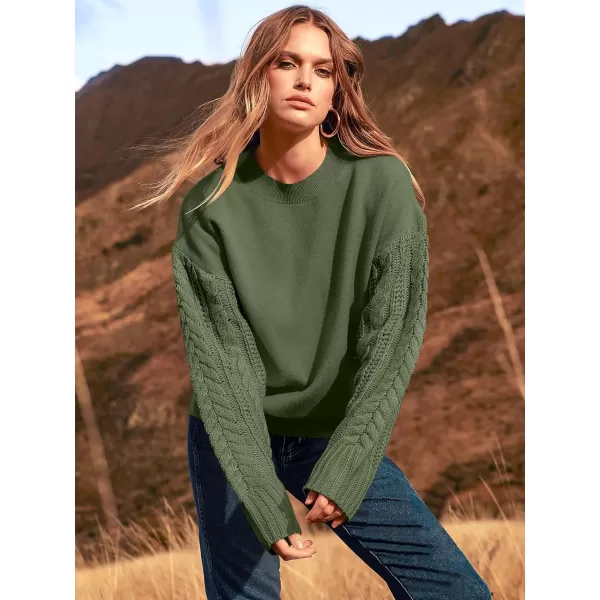 imageANRABESS Womens 2023 Trendy Sweaters Long Sleeve Crewneck Cable Knit Pullover Oversized Casual Chunky TopsGreen