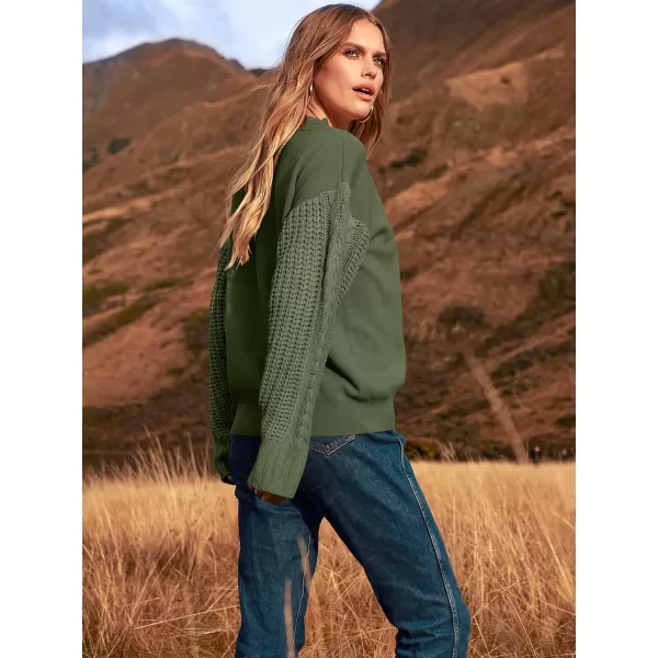imageANRABESS Womens 2023 Trendy Sweaters Long Sleeve Crewneck Cable Knit Pullover Oversized Casual Chunky TopsGreen