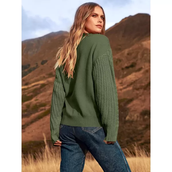 imageANRABESS Womens 2023 Trendy Sweaters Long Sleeve Crewneck Cable Knit Pullover Oversized Casual Chunky TopsGreen