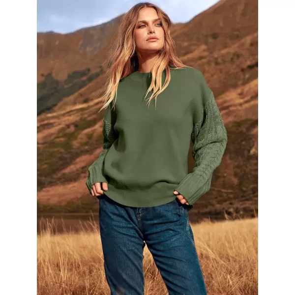 imageANRABESS Womens 2023 Trendy Sweaters Long Sleeve Crewneck Cable Knit Pullover Oversized Casual Chunky TopsGreen