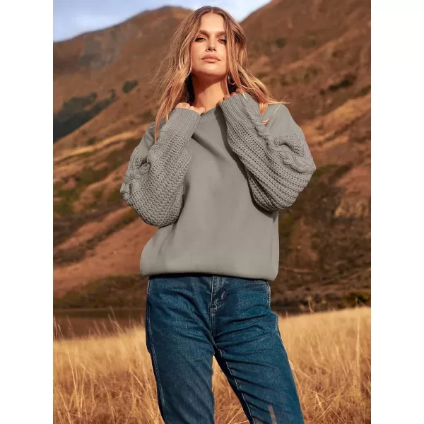 imageANRABESS Womens 2023 Trendy Sweaters Long Sleeve Crewneck Cable Knit Pullover Oversized Casual Chunky TopsKhaki Gray