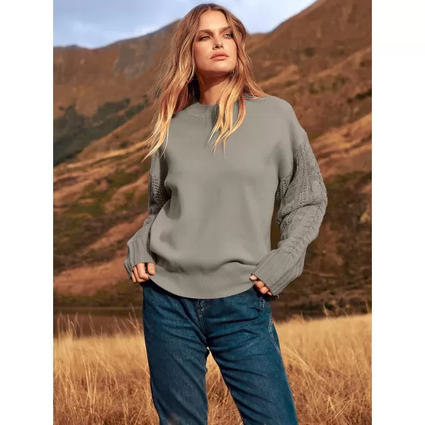 imageANRABESS Womens 2023 Trendy Sweaters Long Sleeve Crewneck Cable Knit Pullover Oversized Casual Chunky TopsKhaki Gray
