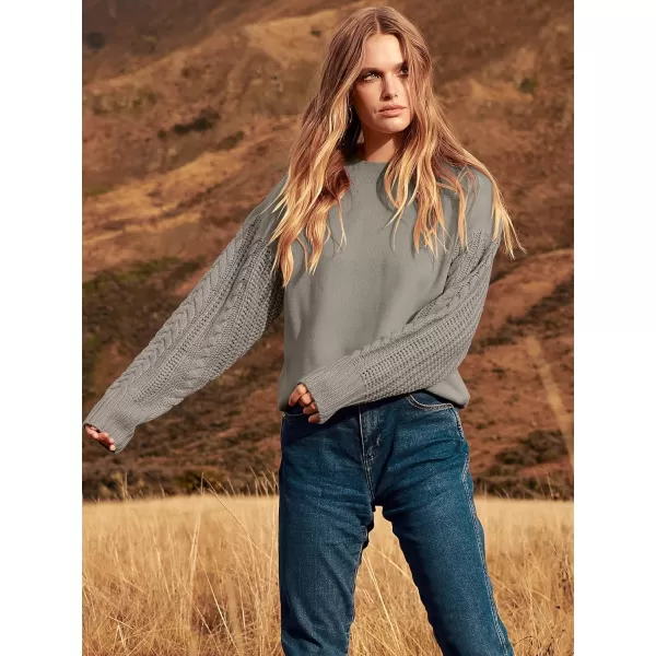 imageANRABESS Womens 2023 Trendy Sweaters Long Sleeve Crewneck Cable Knit Pullover Oversized Casual Chunky TopsKhaki Gray