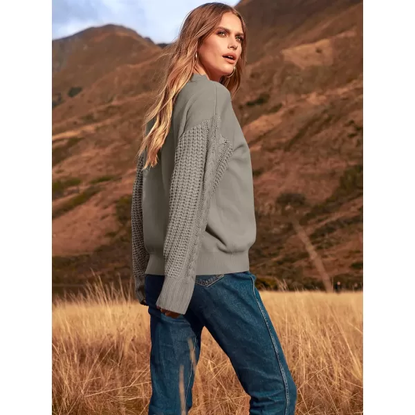 imageANRABESS Womens 2023 Trendy Sweaters Long Sleeve Crewneck Cable Knit Pullover Oversized Casual Chunky TopsKhaki Gray