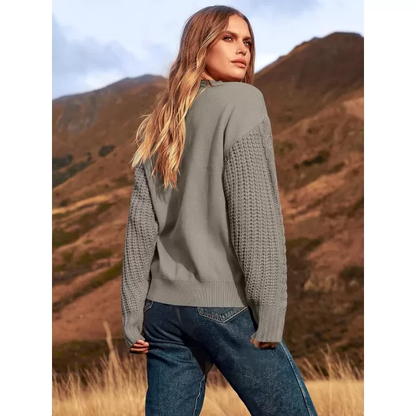 imageANRABESS Womens 2023 Trendy Sweaters Long Sleeve Crewneck Cable Knit Pullover Oversized Casual Chunky TopsKhaki Gray
