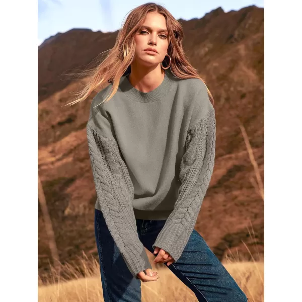 imageANRABESS Womens 2023 Trendy Sweaters Long Sleeve Crewneck Cable Knit Pullover Oversized Casual Chunky TopsKhaki Gray