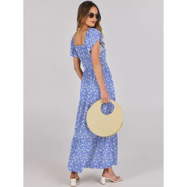 imageANRABESS Womens 2024 Summer Casual Flutter Short Sleeve V Neck Smocked Elastic Waist Tiered A Line Maxi DressBlue Floral