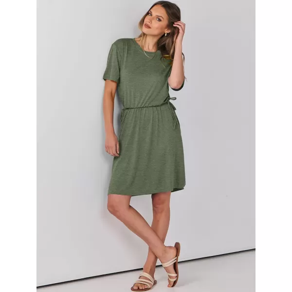 imageANRABESS Womens 2024 Summer Casual Short Sleeve Crew Neck Tie Waist Hide Belly T Shirt Dress with PocketsGreen