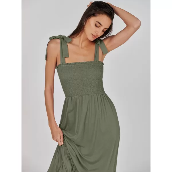 imageANRABESS Womens 2024 Summer Casual Spaghetti Strap Square Neck Smocked Flowy A Line Beach Long Maxi Sun DressArmy Green