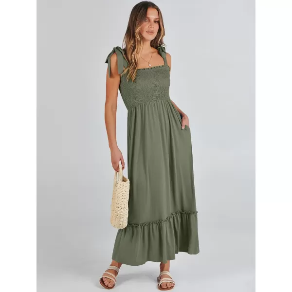 imageANRABESS Womens 2024 Summer Casual Spaghetti Strap Square Neck Smocked Flowy A Line Beach Long Maxi Sun DressArmy Green