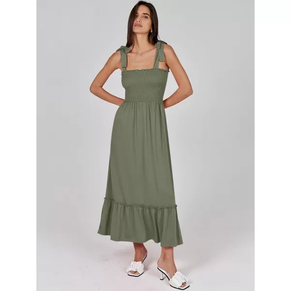 imageANRABESS Womens 2024 Summer Casual Spaghetti Strap Square Neck Smocked Flowy A Line Beach Long Maxi Sun DressArmy Green