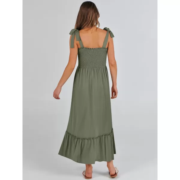 imageANRABESS Womens 2024 Summer Casual Spaghetti Strap Square Neck Smocked Flowy A Line Beach Long Maxi Sun DressArmy Green
