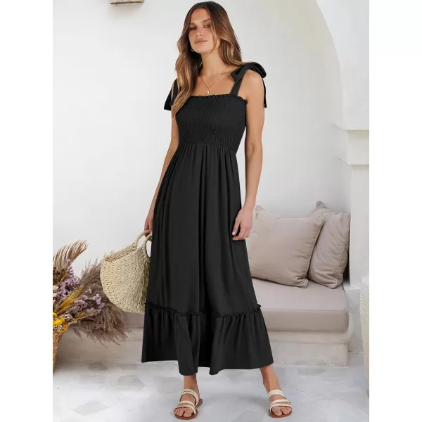 imageANRABESS Womens 2024 Summer Casual Spaghetti Strap Square Neck Smocked Flowy A Line Beach Long Maxi Sun DressBlack