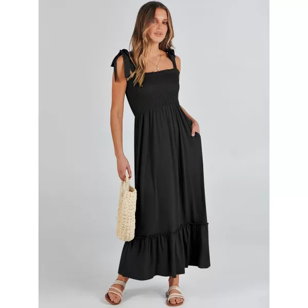 imageANRABESS Womens 2024 Summer Casual Spaghetti Strap Square Neck Smocked Flowy A Line Beach Long Maxi Sun DressBlack