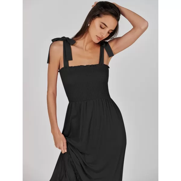 imageANRABESS Womens 2024 Summer Casual Spaghetti Strap Square Neck Smocked Flowy A Line Beach Long Maxi Sun DressBlack