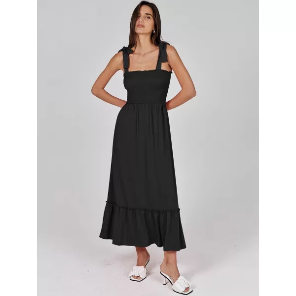 imageANRABESS Womens 2024 Summer Casual Spaghetti Strap Square Neck Smocked Flowy A Line Beach Long Maxi Sun DressBlack