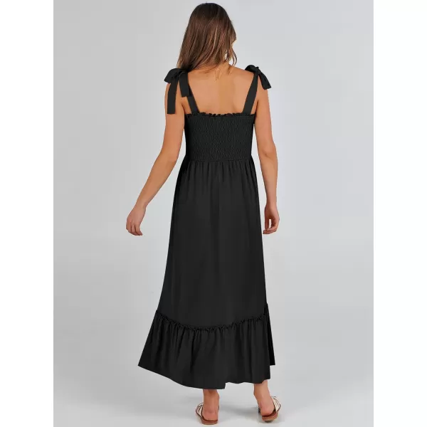imageANRABESS Womens 2024 Summer Casual Spaghetti Strap Square Neck Smocked Flowy A Line Beach Long Maxi Sun DressBlack