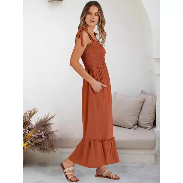 imageANRABESS Womens 2024 Summer Casual Spaghetti Strap Square Neck Smocked Flowy A Line Beach Long Maxi Sun DressBrick Red