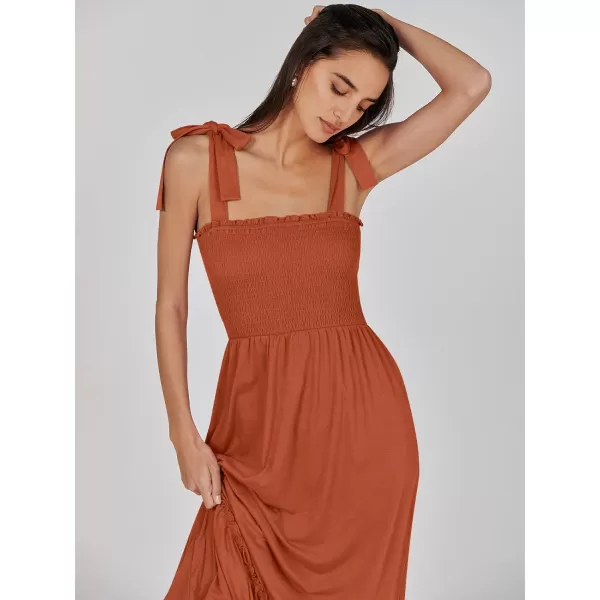 imageANRABESS Womens 2024 Summer Casual Spaghetti Strap Square Neck Smocked Flowy A Line Beach Long Maxi Sun DressBrick Red