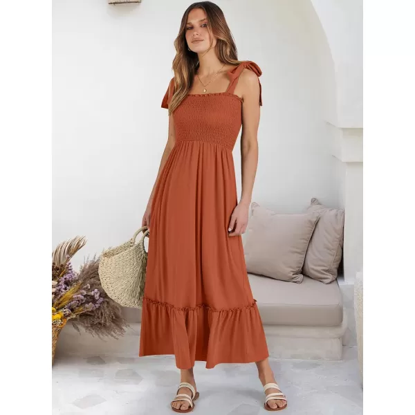 imageANRABESS Womens 2024 Summer Casual Spaghetti Strap Square Neck Smocked Flowy A Line Beach Long Maxi Sun DressBrick Red