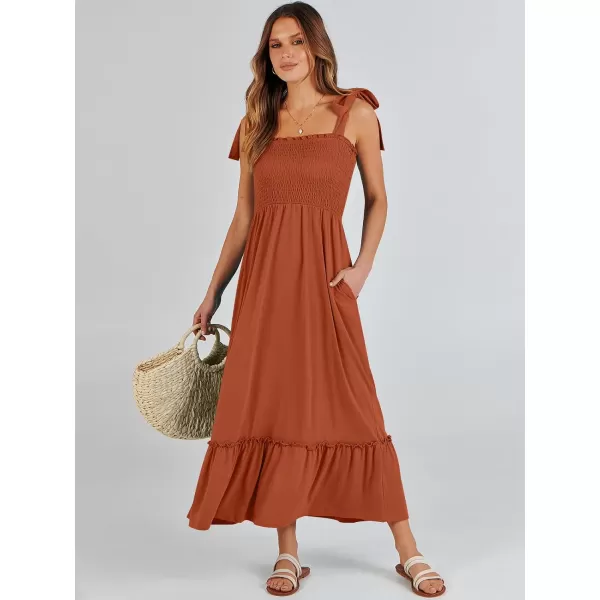 imageANRABESS Womens 2024 Summer Casual Spaghetti Strap Square Neck Smocked Flowy A Line Beach Long Maxi Sun DressBrick Red