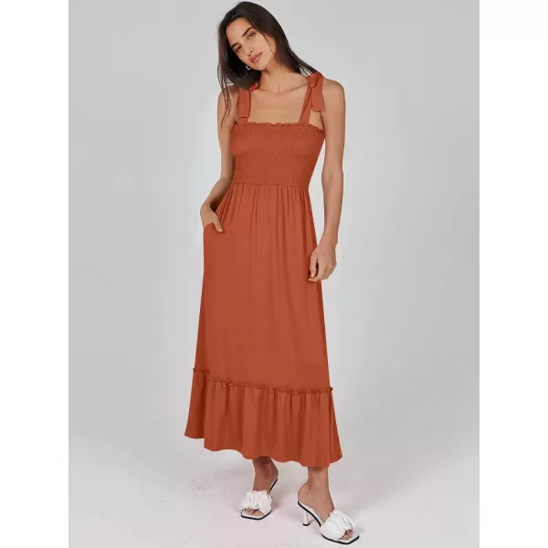 imageANRABESS Womens 2024 Summer Casual Spaghetti Strap Square Neck Smocked Flowy A Line Beach Long Maxi Sun DressBrick Red