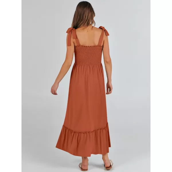 imageANRABESS Womens 2024 Summer Casual Spaghetti Strap Square Neck Smocked Flowy A Line Beach Long Maxi Sun DressBrick Red
