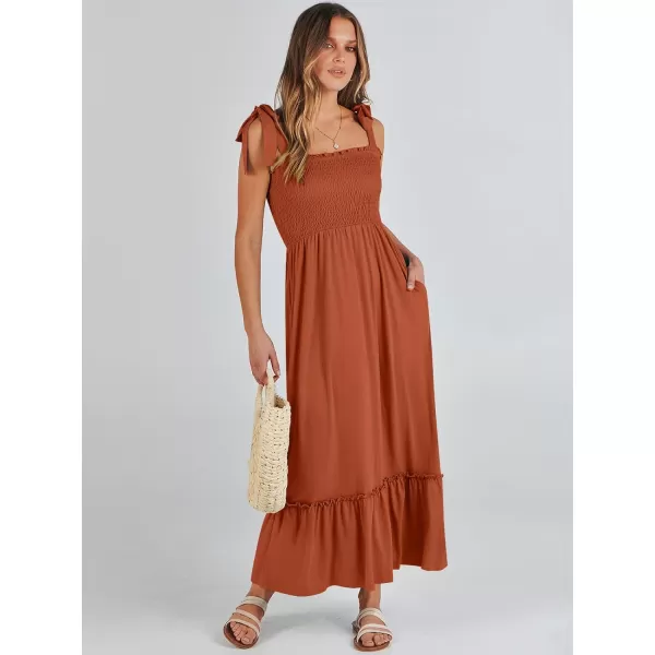 imageANRABESS Womens 2024 Summer Casual Spaghetti Strap Square Neck Smocked Flowy A Line Beach Long Maxi Sun DressBrick Red