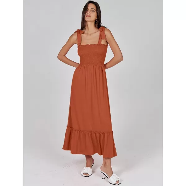 imageANRABESS Womens 2024 Summer Casual Spaghetti Strap Square Neck Smocked Flowy A Line Beach Long Maxi Sun DressBrick Red