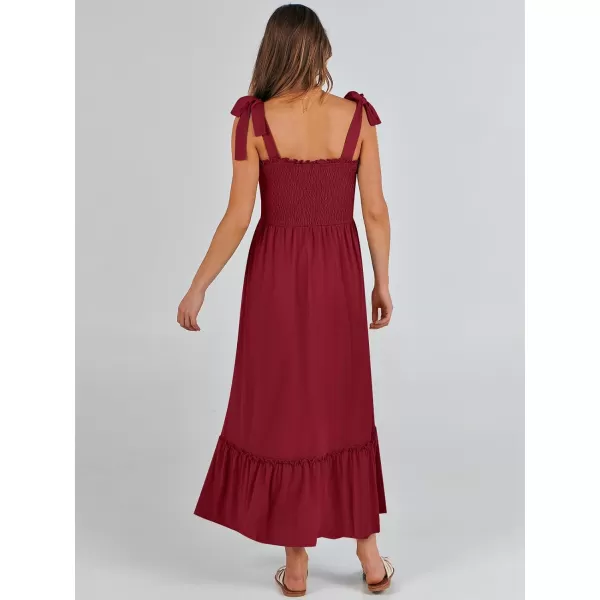 imageANRABESS Womens 2024 Summer Casual Spaghetti Strap Square Neck Smocked Flowy A Line Beach Long Maxi Sun DressBurgundy