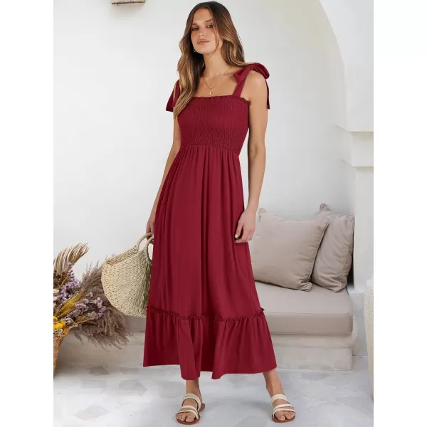 imageANRABESS Womens 2024 Summer Casual Spaghetti Strap Square Neck Smocked Flowy A Line Beach Long Maxi Sun DressBurgundy