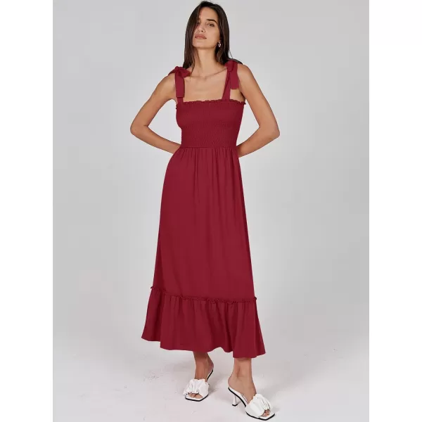 imageANRABESS Womens 2024 Summer Casual Spaghetti Strap Square Neck Smocked Flowy A Line Beach Long Maxi Sun DressBurgundy