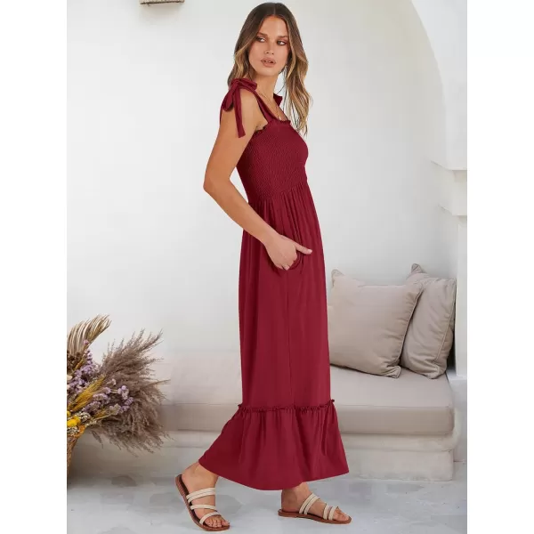 imageANRABESS Womens 2024 Summer Casual Spaghetti Strap Square Neck Smocked Flowy A Line Beach Long Maxi Sun DressBurgundy