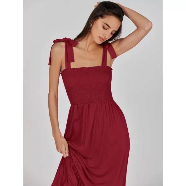 imageANRABESS Womens 2024 Summer Casual Spaghetti Strap Square Neck Smocked Flowy A Line Beach Long Maxi Sun DressBurgundy