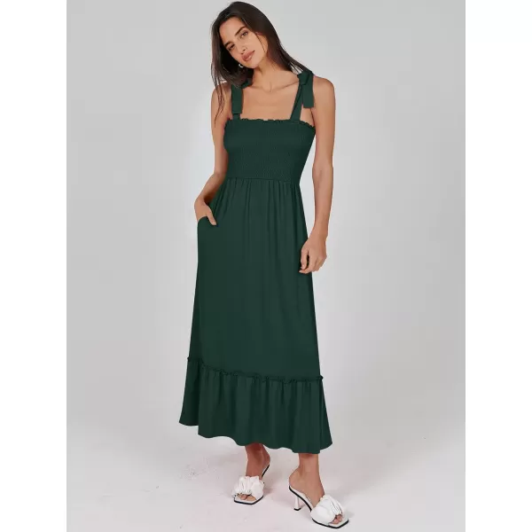 imageANRABESS Womens 2024 Summer Casual Spaghetti Strap Square Neck Smocked Flowy A Line Beach Long Maxi Sun DressDeep Green