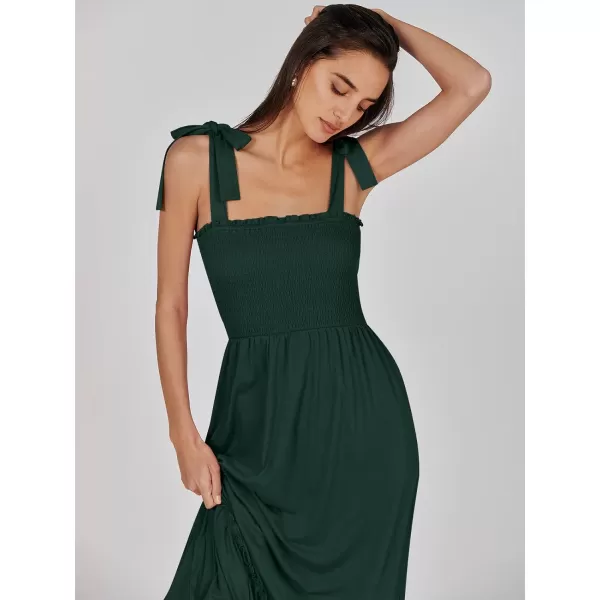 imageANRABESS Womens 2024 Summer Casual Spaghetti Strap Square Neck Smocked Flowy A Line Beach Long Maxi Sun DressDeep Green