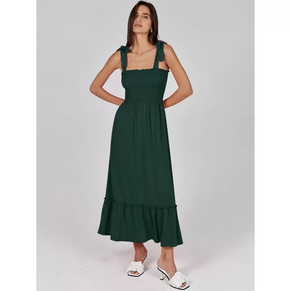 imageANRABESS Womens 2024 Summer Casual Spaghetti Strap Square Neck Smocked Flowy A Line Beach Long Maxi Sun DressDeep Green