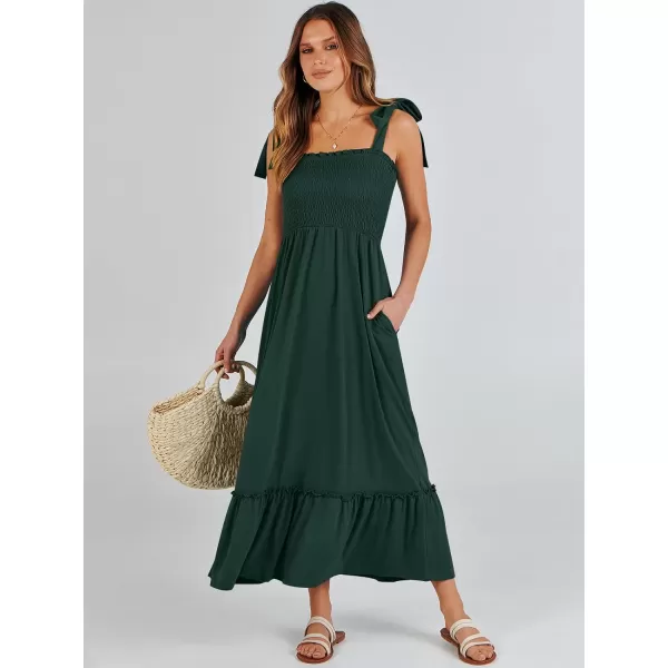 imageANRABESS Womens 2024 Summer Casual Spaghetti Strap Square Neck Smocked Flowy A Line Beach Long Maxi Sun DressDeep Green