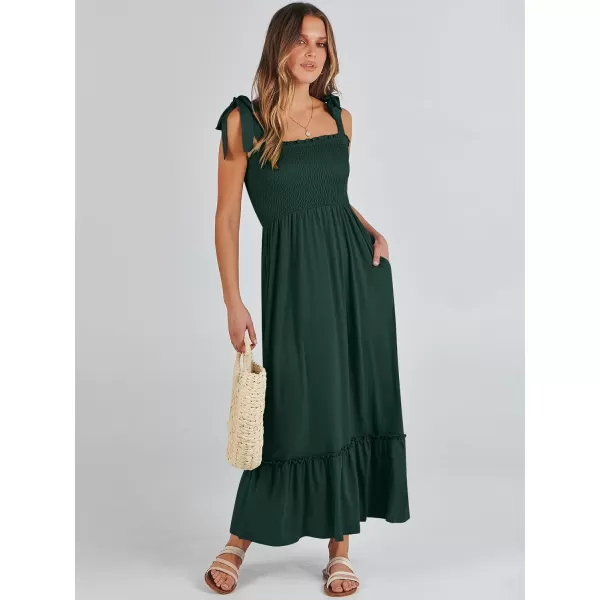 imageANRABESS Womens 2024 Summer Casual Spaghetti Strap Square Neck Smocked Flowy A Line Beach Long Maxi Sun DressDeep Green