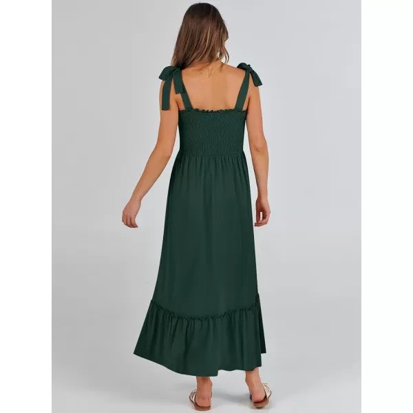 imageANRABESS Womens 2024 Summer Casual Spaghetti Strap Square Neck Smocked Flowy A Line Beach Long Maxi Sun DressDeep Green