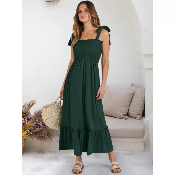 imageANRABESS Womens 2024 Summer Casual Spaghetti Strap Square Neck Smocked Flowy A Line Beach Long Maxi Sun DressDeep Green