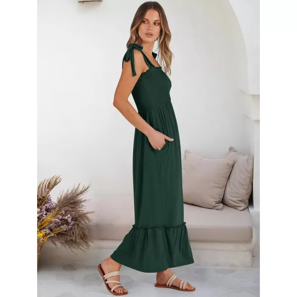imageANRABESS Womens 2024 Summer Casual Spaghetti Strap Square Neck Smocked Flowy A Line Beach Long Maxi Sun DressDeep Green