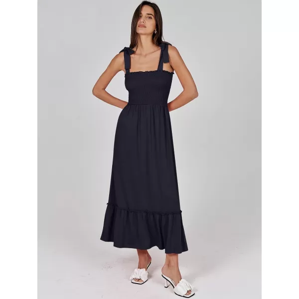 imageANRABESS Womens 2024 Summer Casual Spaghetti Strap Square Neck Smocked Flowy A Line Beach Long Maxi Sun DressNavy Blue