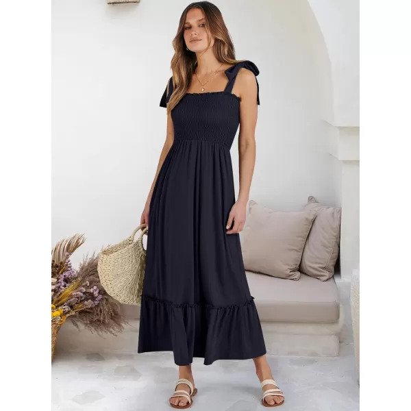 imageANRABESS Womens 2024 Summer Casual Spaghetti Strap Square Neck Smocked Flowy A Line Beach Long Maxi Sun DressNavy Blue