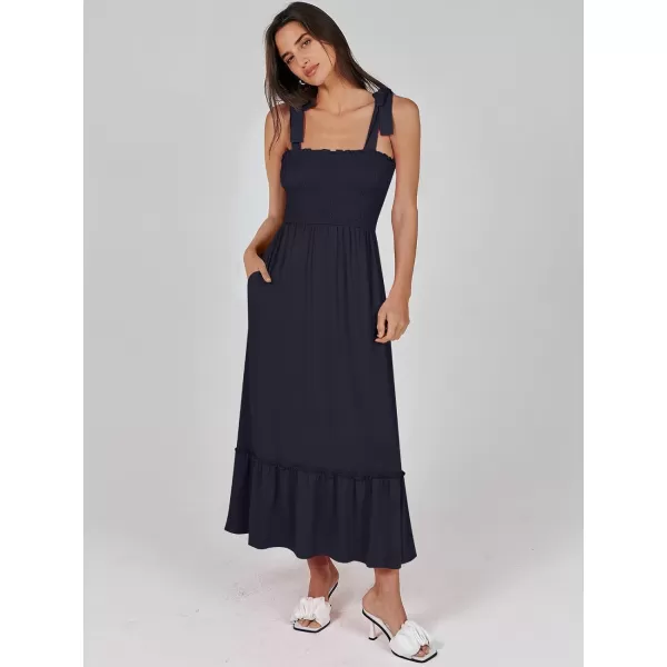 imageANRABESS Womens 2024 Summer Casual Spaghetti Strap Square Neck Smocked Flowy A Line Beach Long Maxi Sun DressNavy Blue