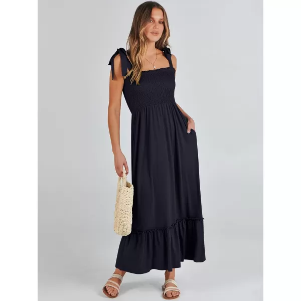 imageANRABESS Womens 2024 Summer Casual Spaghetti Strap Square Neck Smocked Flowy A Line Beach Long Maxi Sun DressNavy Blue