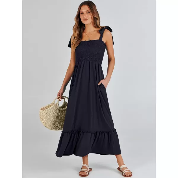 imageANRABESS Womens 2024 Summer Casual Spaghetti Strap Square Neck Smocked Flowy A Line Beach Long Maxi Sun DressNavy Blue