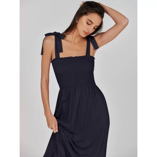 imageANRABESS Womens 2024 Summer Casual Spaghetti Strap Square Neck Smocked Flowy A Line Beach Long Maxi Sun DressNavy Blue