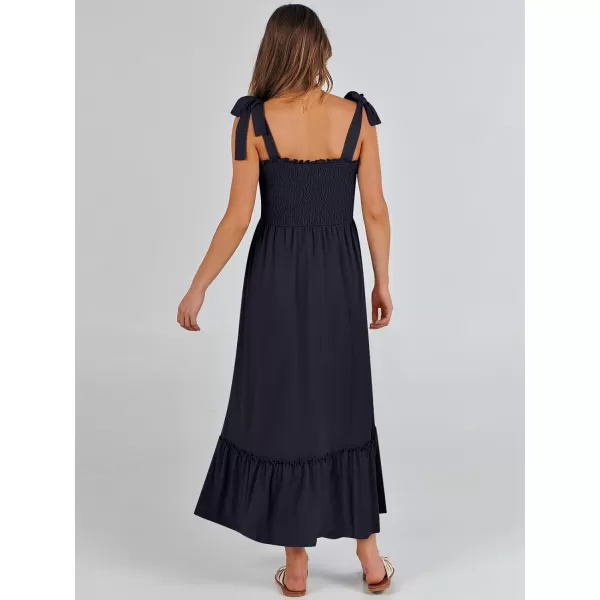 imageANRABESS Womens 2024 Summer Casual Spaghetti Strap Square Neck Smocked Flowy A Line Beach Long Maxi Sun DressNavy Blue